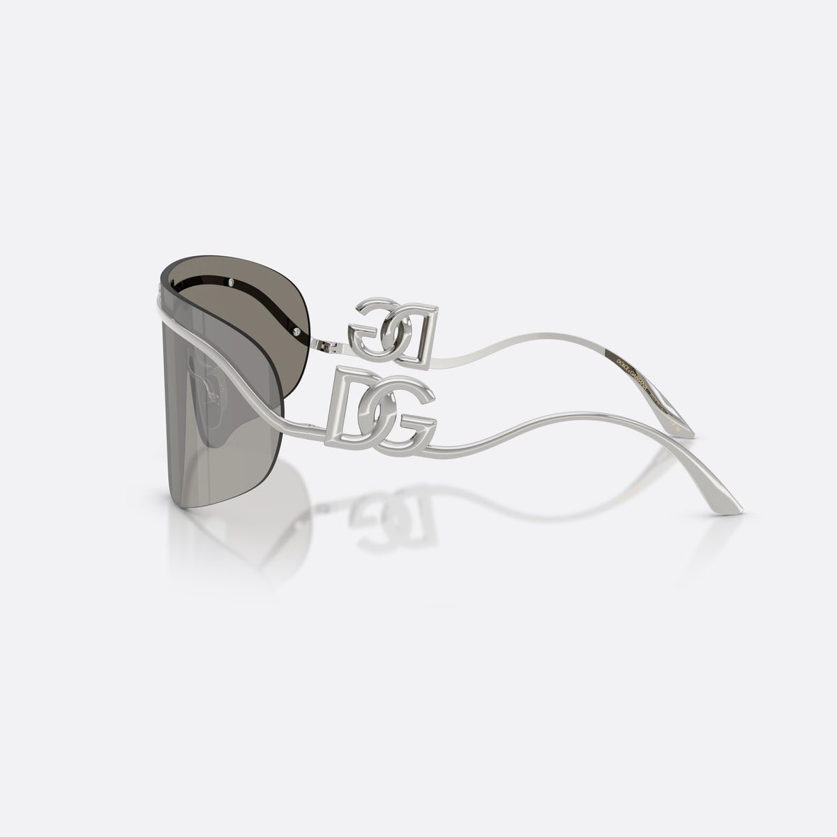 Ochelari de soare Dolce & Gabbana DG2320 05/6G, pillow argintiu, pentru femei, punte integrată cu plăcuțe nazale, logo al brandului pe față, vedere laterală