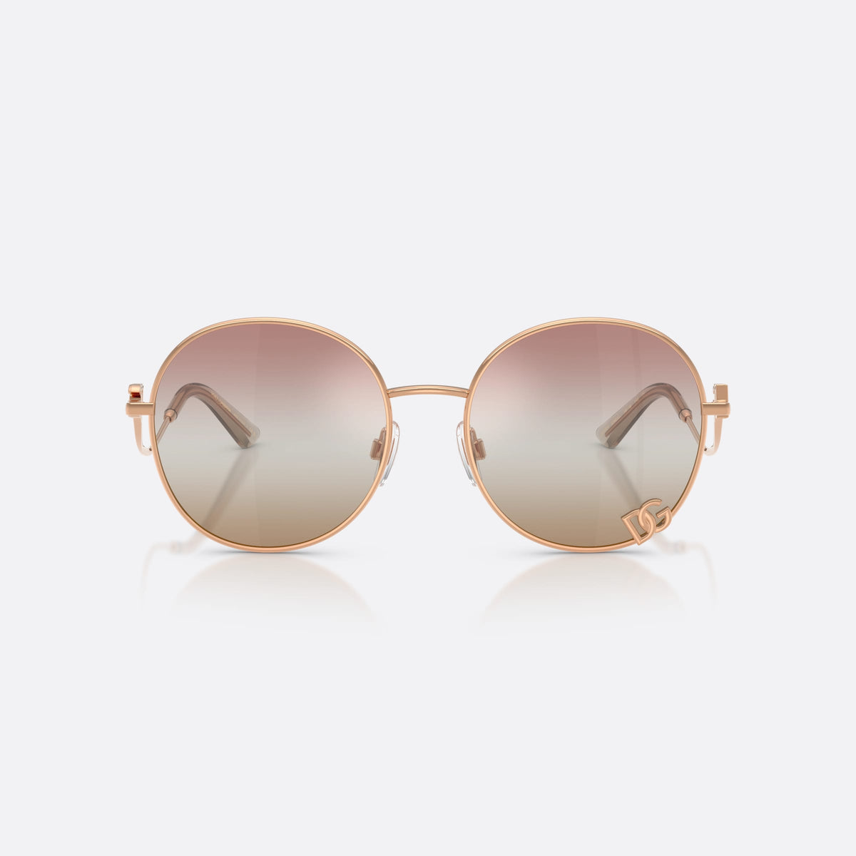 Ochelari de soare Dolce & Gabbana DG2324 1298EL, rotunzi auriu, pentru femei, punte metalică simplă, logo-ul brandului pe braț, vedere din față