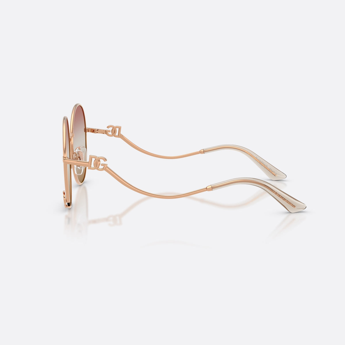 Ochelari de soare Dolce & Gabbana DG2324 1298EL, rotunzi auriu, pentru femei, punte metalică simplă, logo-ul brandului pe braț, vedere laterală