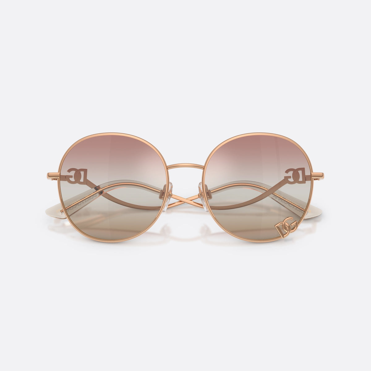 Ochelari de soare Dolce & Gabbana DG2324 1298EL, rotunzi auriu, pentru femei, punte metalică simplă, logo-ul brandului pe braț, cu brațele pliate