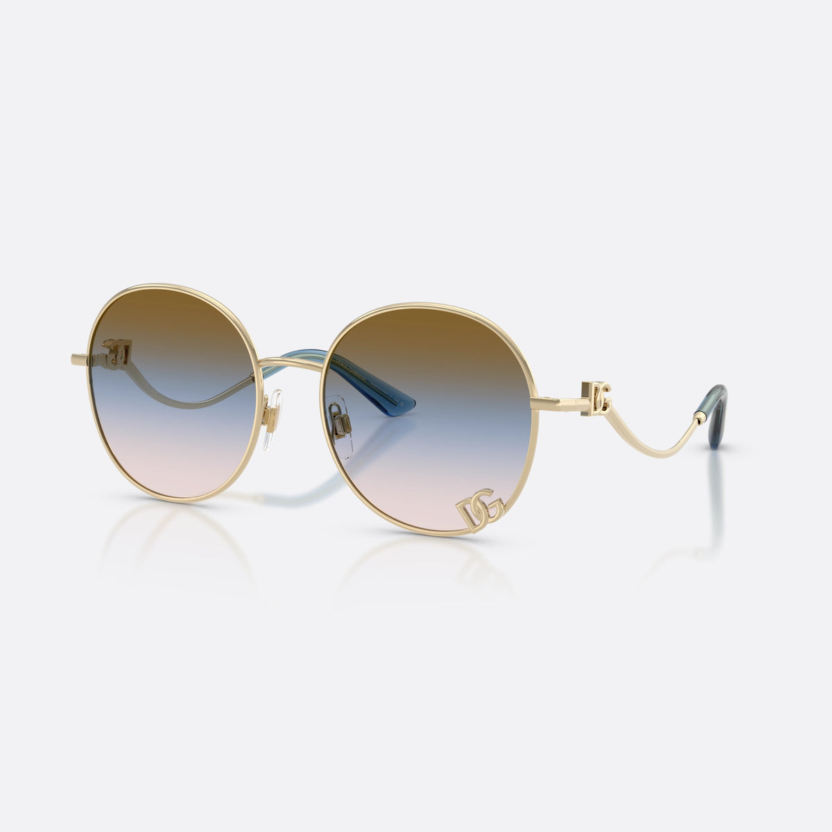 Dolce & Gabbana DG2324 488/U6 sunglasses, gold round frame for women, plain metal bridge, brand logo on temple plaque