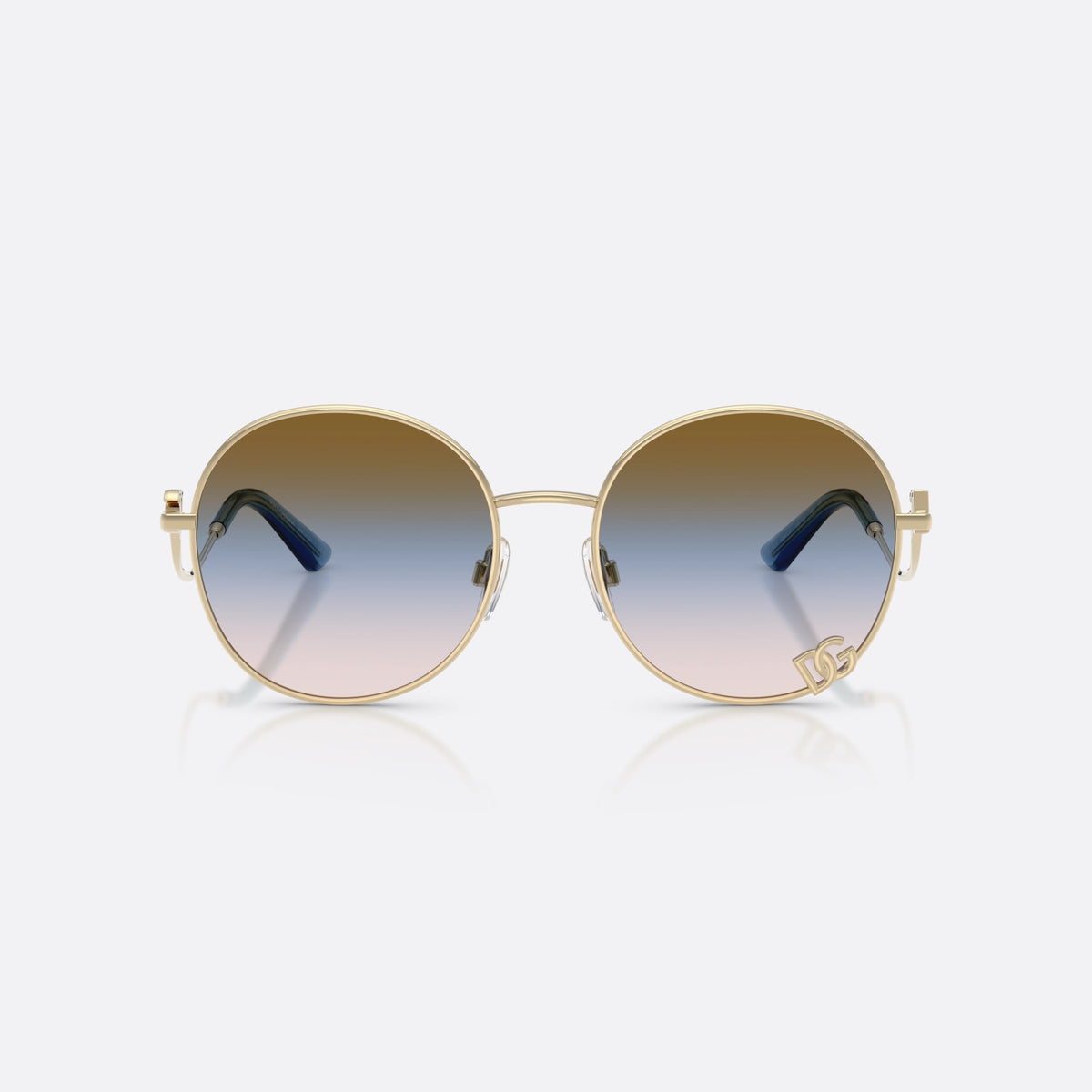 Dolce & Gabbana DG2324 488/U6 sunglasses, gold round frame for women, plain metal bridge, brand logo on temple plaque, front view