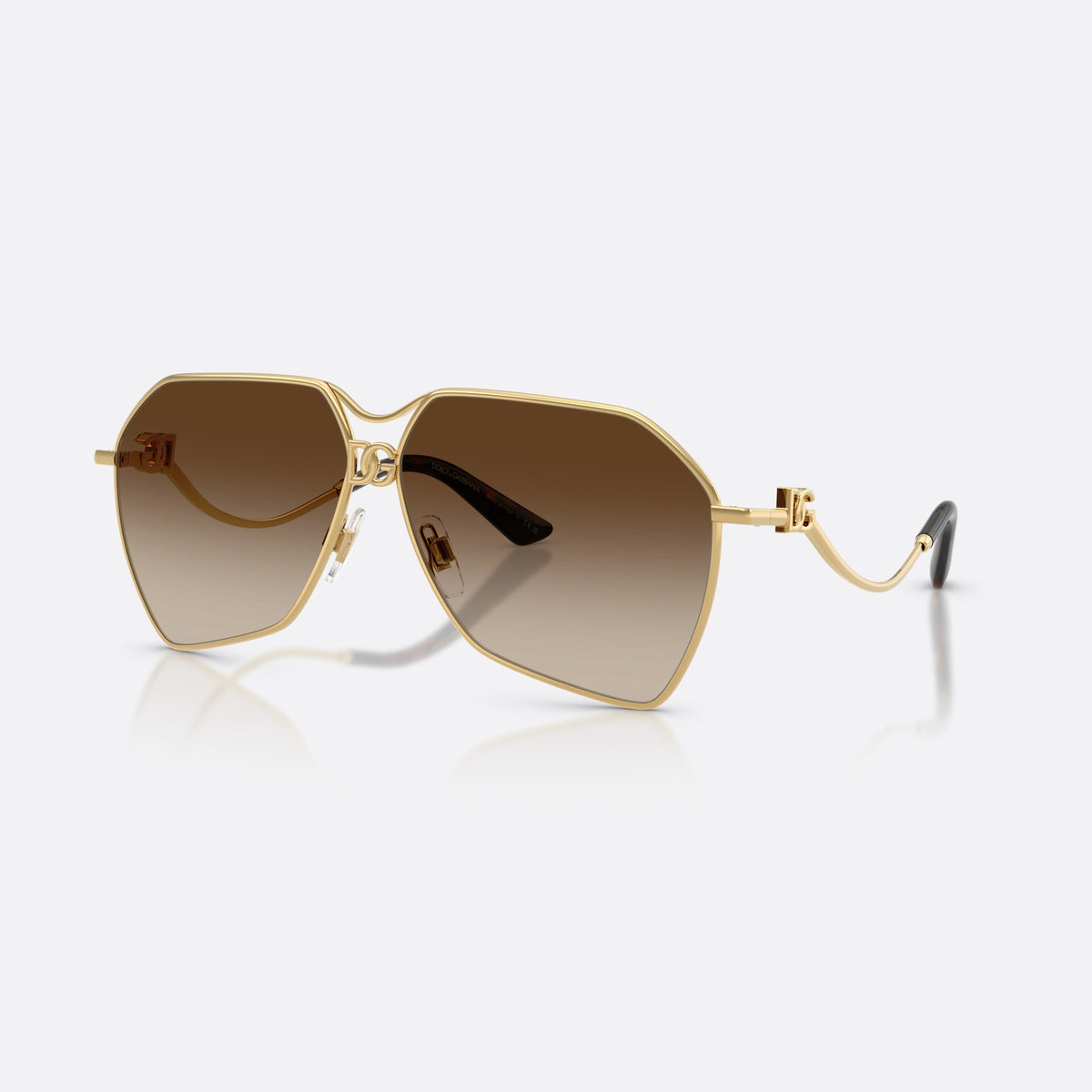 Dolce & Gabbana DG2326 02/13 sunglasses, gold pilot frame for women, double bridge with central ornament, full-rim metal frame