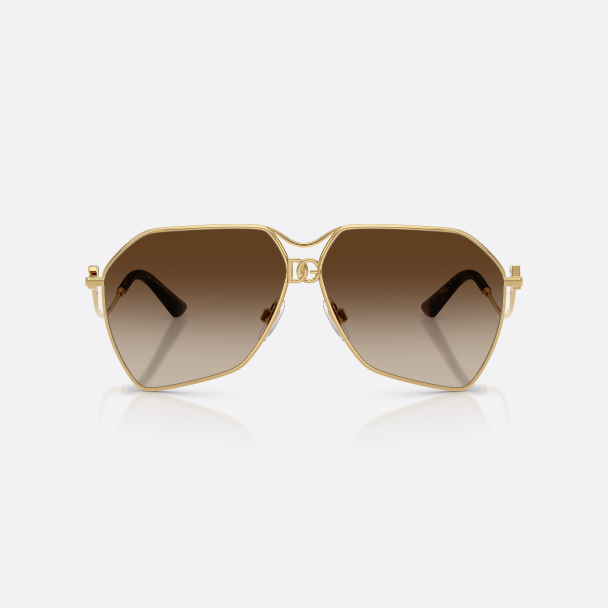 Dolce & Gabbana DG2326 02/13 sunglasses, gold pilot frame for women, double bridge with central ornament, full-rim metal frame, front view