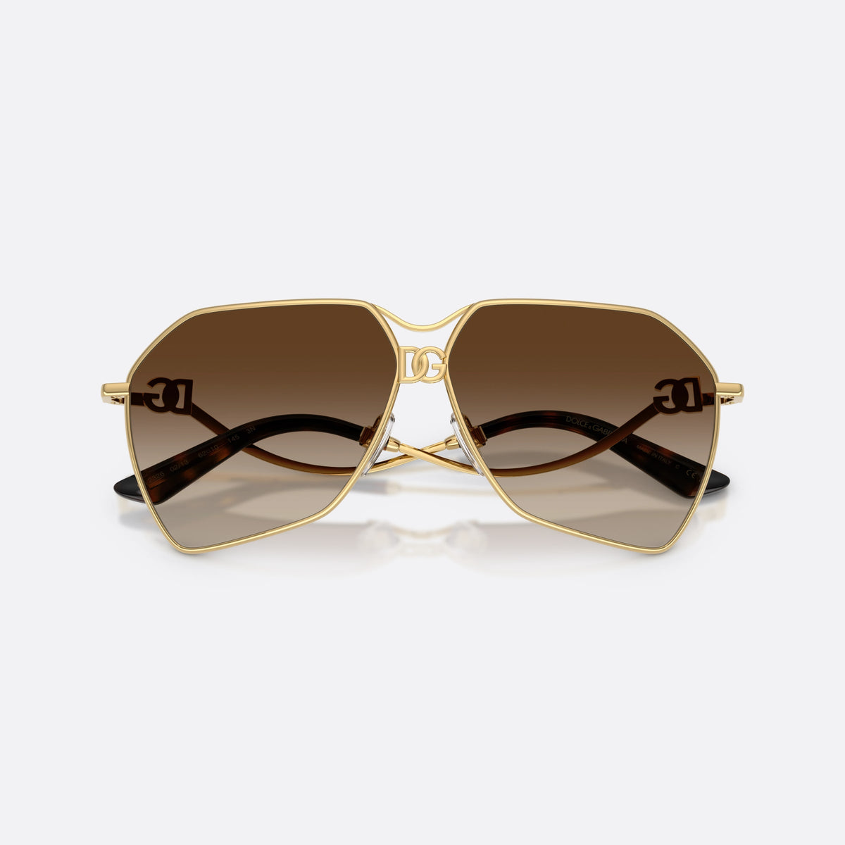 Dolce & Gabbana DG2326 02/13 sunglasses, gold pilot frame for women, double bridge with central ornament, full-rim metal frame, folded