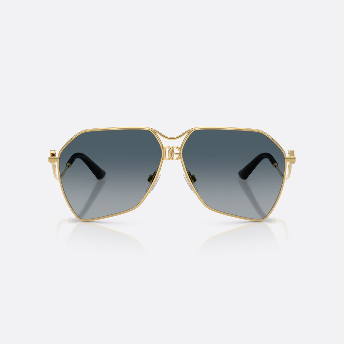 Ochelari de soare Dolce & Gabbana DG2326 02/79, pilot auriu, pentru femei, punte dublă cu ornament central, ramă completă metalică, vedere din față