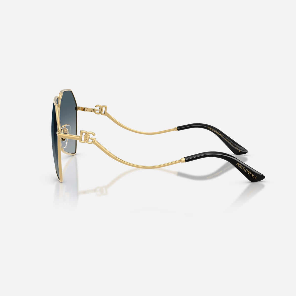 Ochelari de soare Dolce & Gabbana DG2326 02/79, pilot auriu, pentru femei, punte dublă cu ornament central, ramă completă metalică, vedere laterală