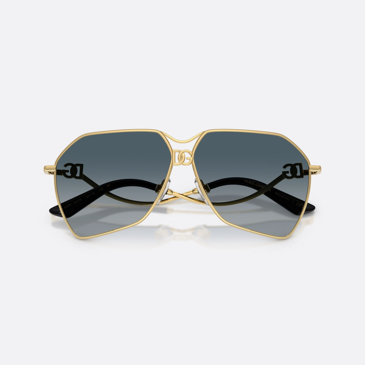 Ochelari de soare Dolce & Gabbana DG2326 02/79, pilot auriu, pentru femei, punte dublă cu ornament central, ramă completă metalică, cu brațele pliate