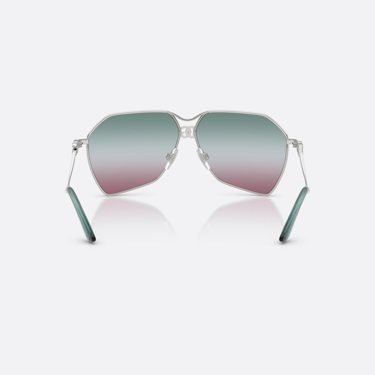 Dolce & Gabbana DG2326 05/EL sunglasses, silver pilot frame for women, double bridge with central ring, slim tapered temples, back view