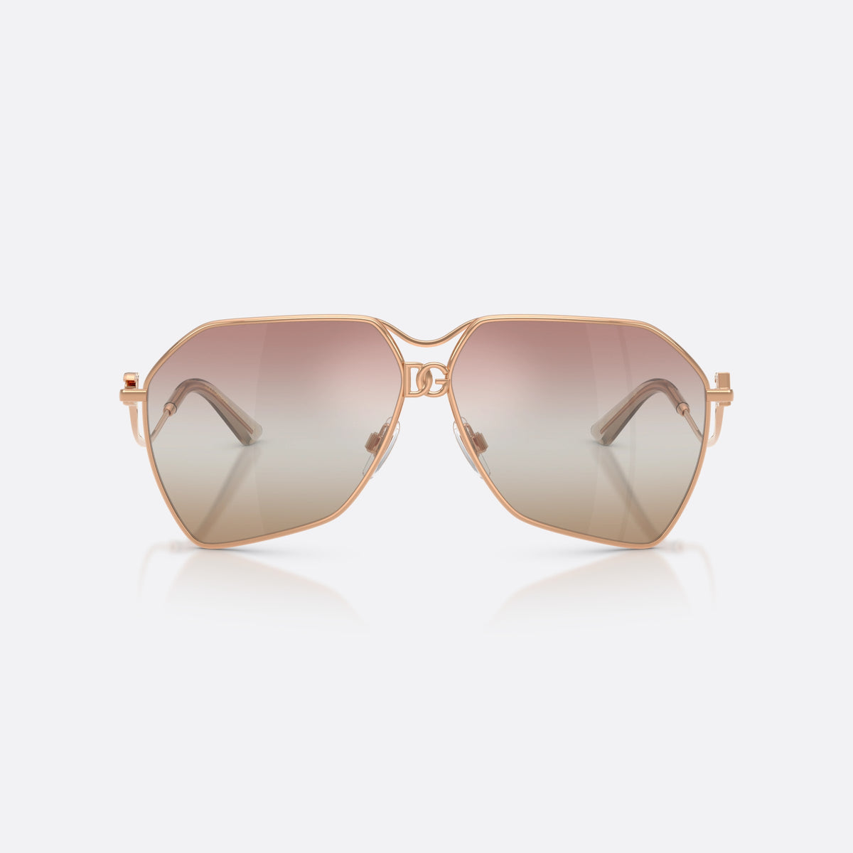 Dolce & Gabbana DG2326 1298EL sunglasses, gold pilot frame for women, double bridge with interlocking ring, brand logo on temple, front view