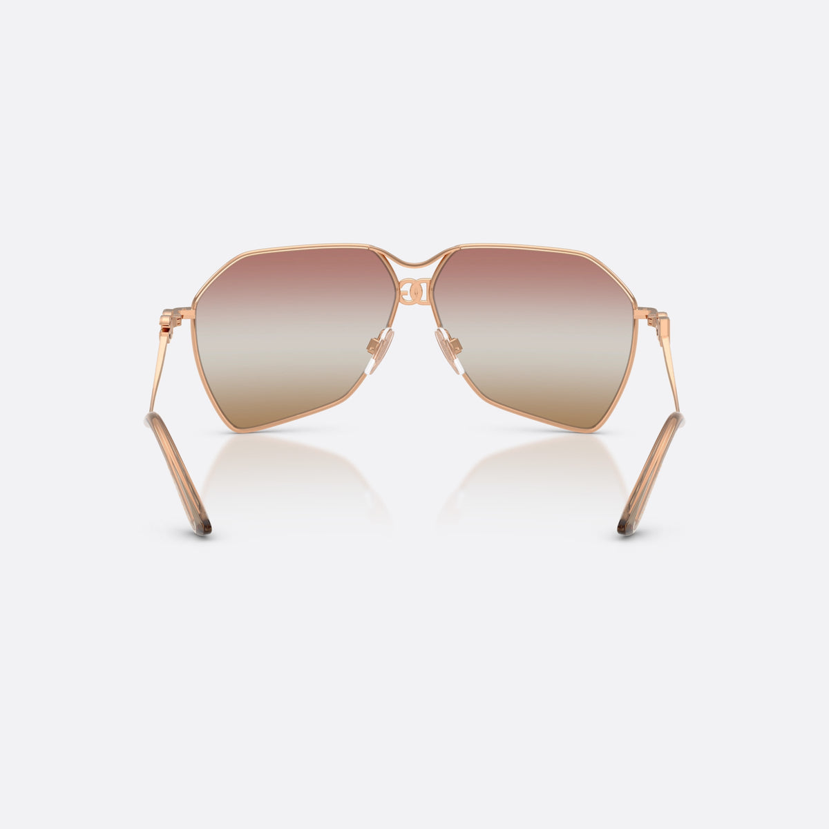 Dolce & Gabbana DG2326 1298EL sunglasses, gold pilot frame for women, double bridge with interlocking ring, brand logo on temple, back view