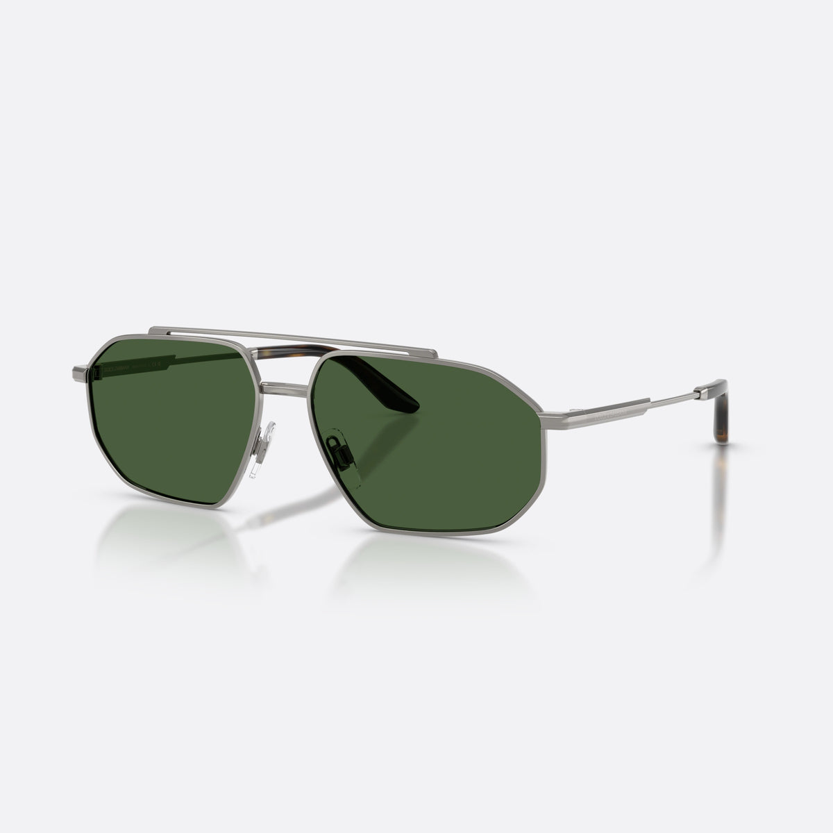 Dolce & Gabbana DG2328 04/71 sunglasses, grey pilot frame for men, double bridge with top bar, brand lettering on temples