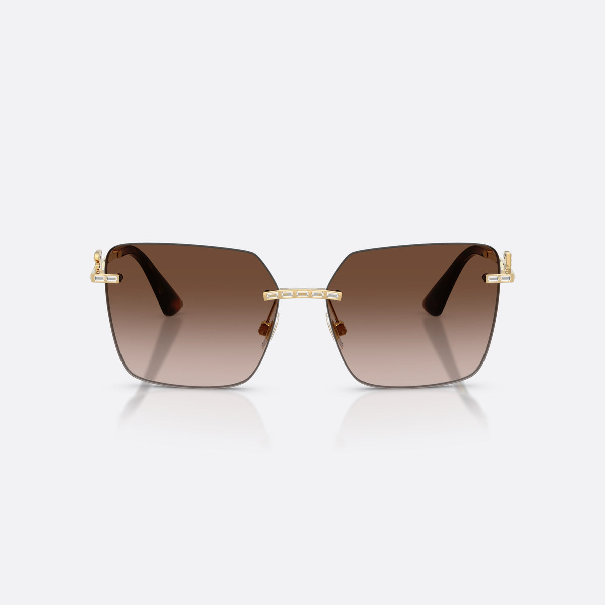 Ochelari de soare Dolce & Gabbana DG2332B 02/13, patrati auriu, pentru femei, punte metalică cu pietre baghetă, lentile cu gradient maro, vedere din față
