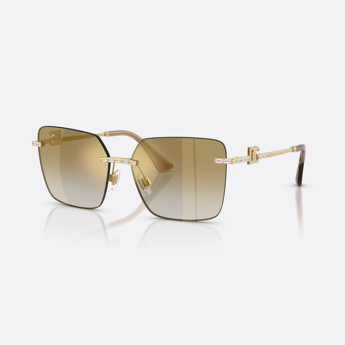 Dolce & Gabbana DG2332B 02/6E sunglasses, gold square frame for women, brand logo plaque on temples, slim tapered temples