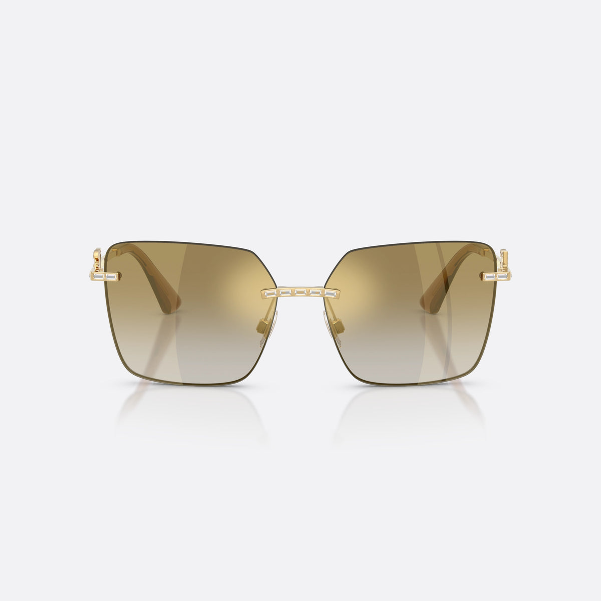 Dolce & Gabbana DG2332B 02/6E sunglasses, gold square frame for women, brand logo plaque on temples, slim tapered temples, front view