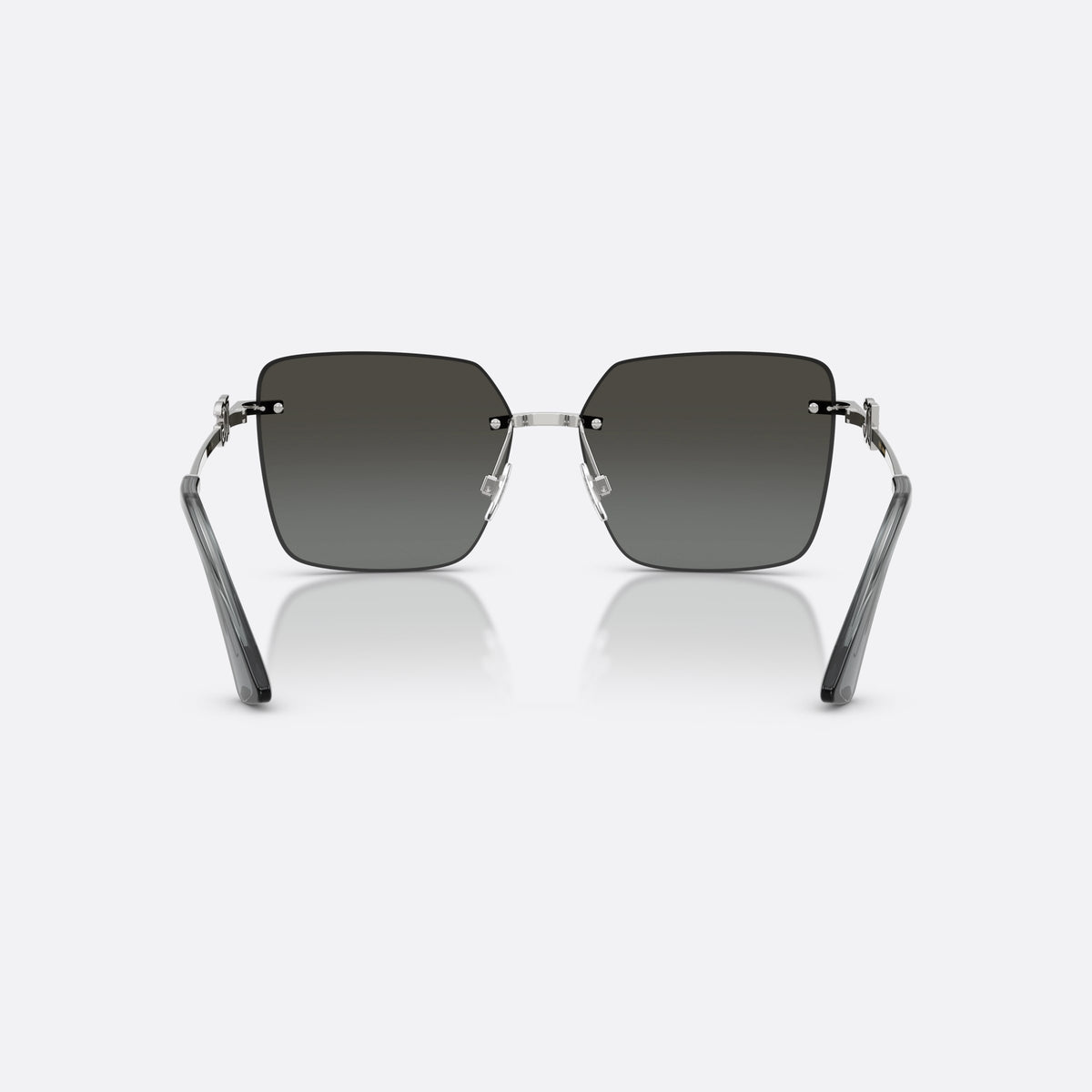 Dolce & Gabbana DG2332B 05/88 sunglasses, silver square frame for women, brand logo plaque on temples, polished metal finish, back view