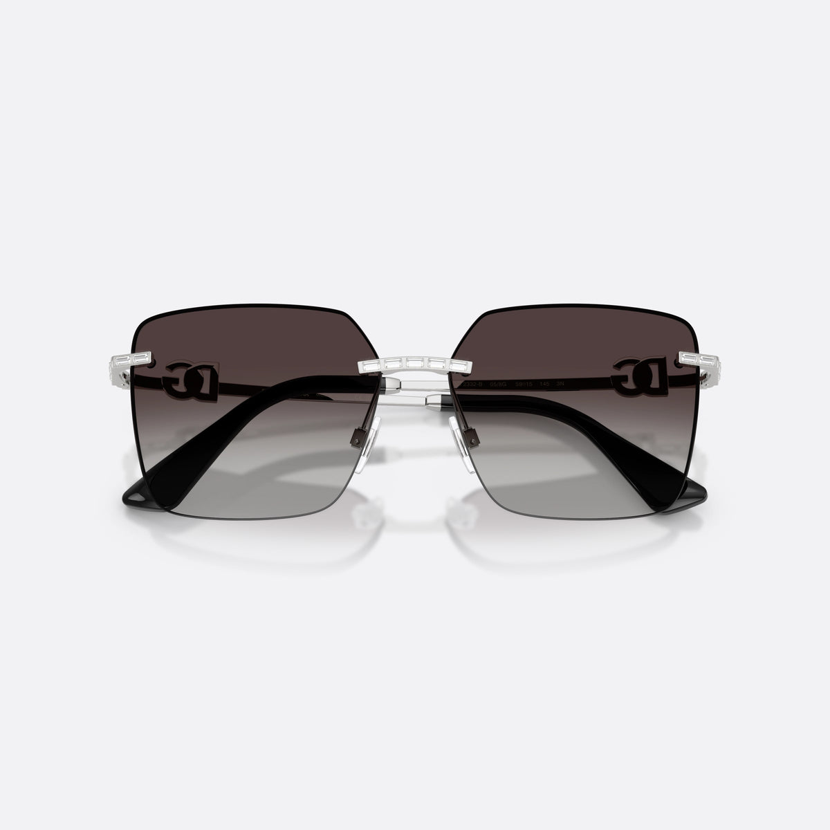 Dolce & Gabbana DG2332B 05/8G sunglasses, silver square frame for women, brand logo plaque on temples, folded