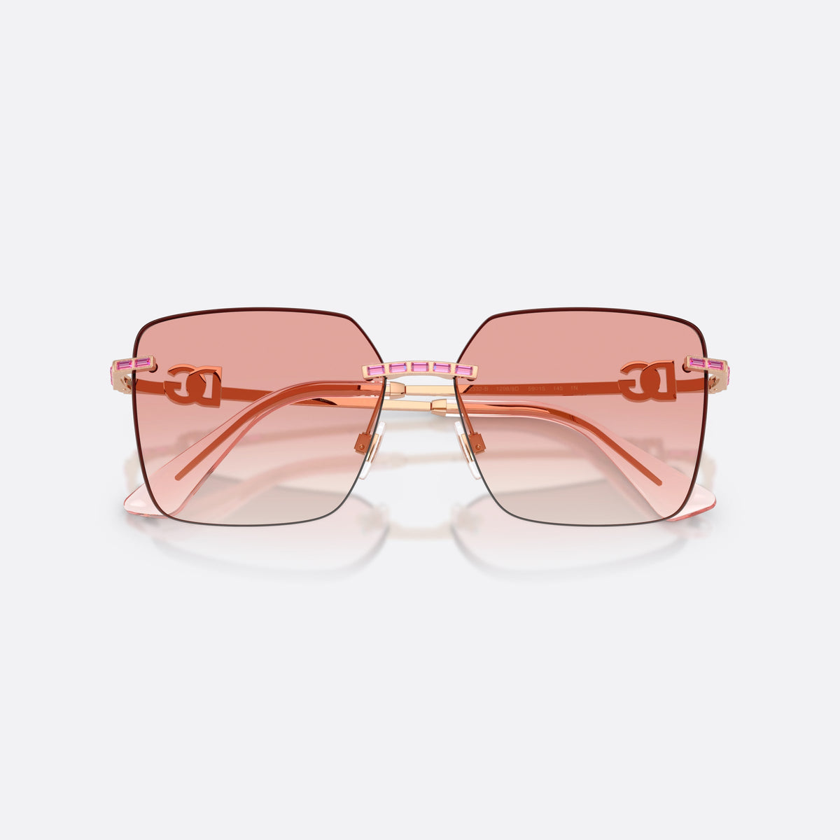 Ochelari de soare Dolce & Gabbana DG2332B 12988D, patrati auriu, pentru femei, punte metalică cu cristale, vârfuri de brațe înguste, cu brațele pliate