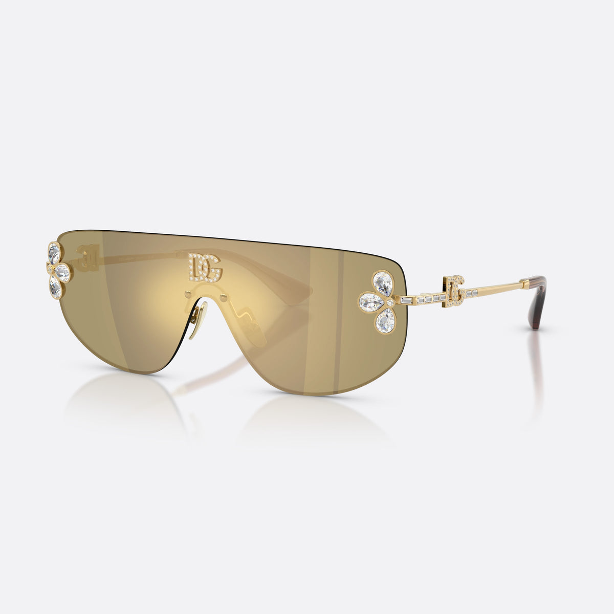 Dolce & Gabbana DG2333B 02/03 sunglasses, gold rectangle frame for women, integrated bridge with pads, brand logo on lens