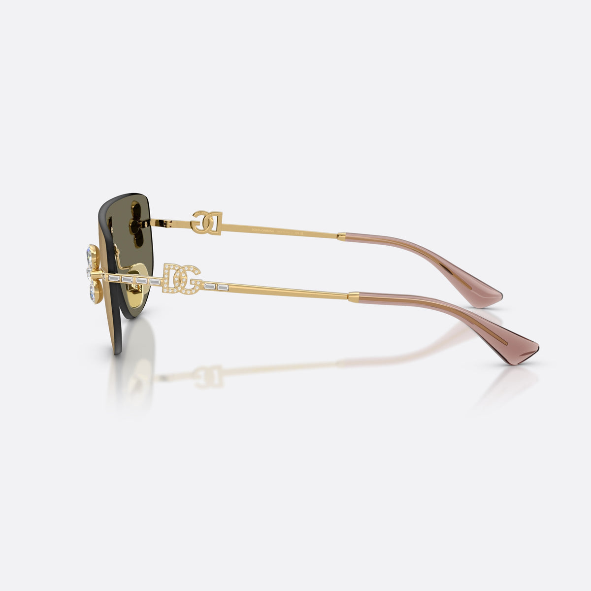 Dolce & Gabbana DG2333B 02/03 sunglasses, gold rectangle frame for women, integrated bridge with pads, brand logo on lens, side view