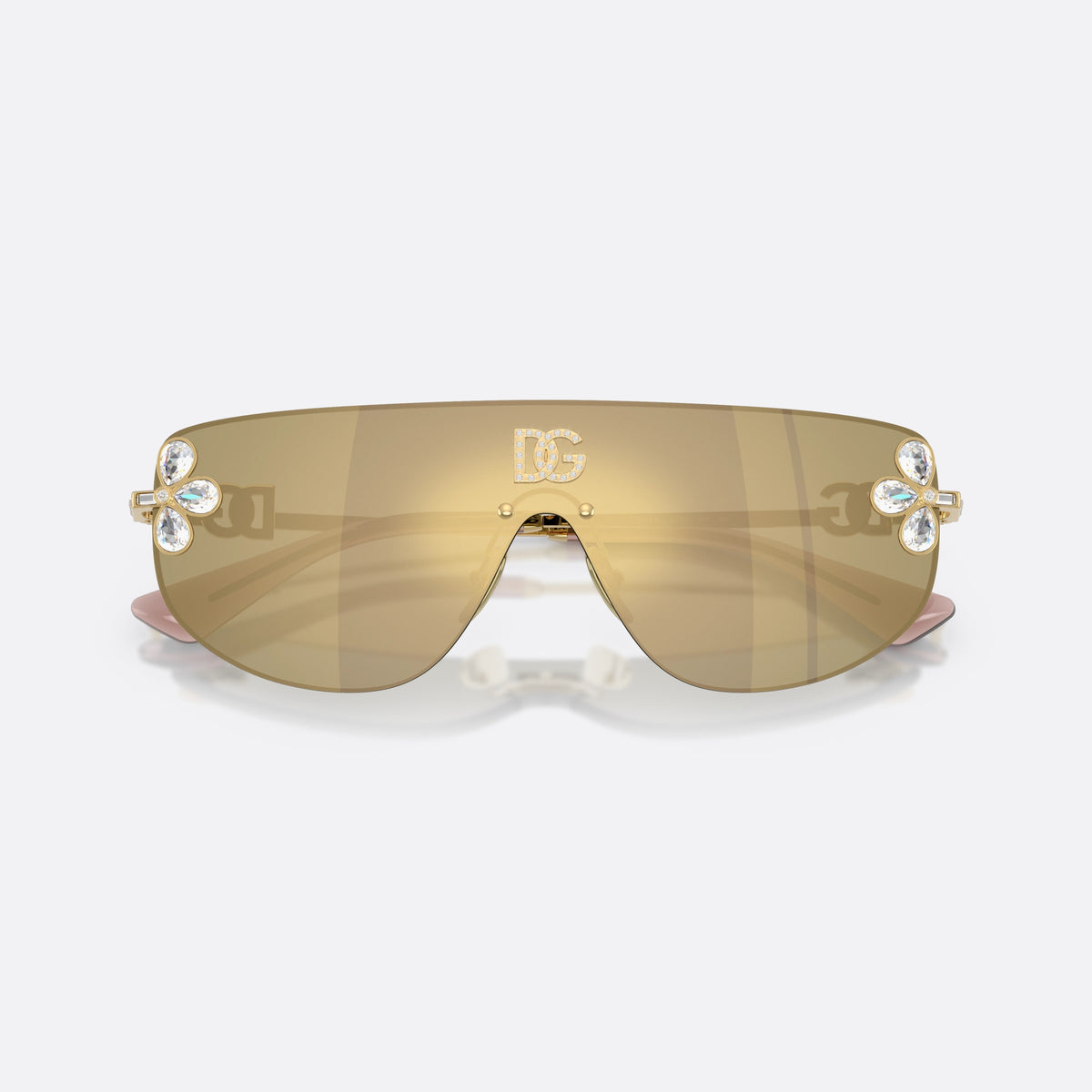 Dolce & Gabbana DG2333B 02/03 sunglasses, gold rectangle frame for women, integrated bridge with pads, brand logo on lens, folded