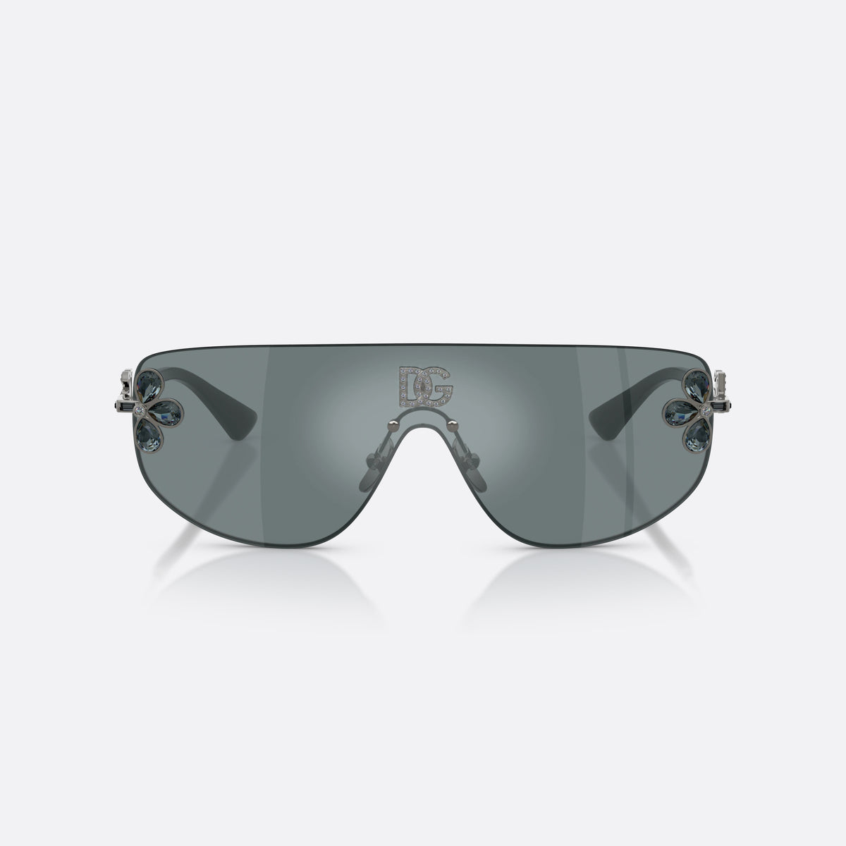 Dolce & Gabbana DG2333B 12866G sunglasses, grey rectangle frame for women, integrated bridge over lens, gunmetal metal frame, front view