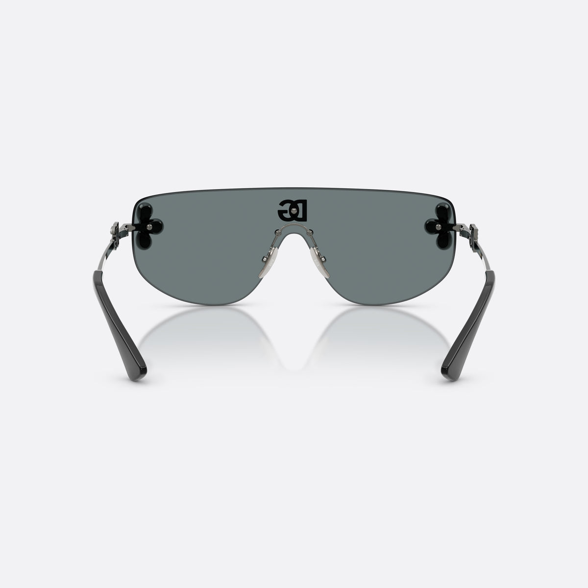 Dolce & Gabbana DG2333B 12866G sunglasses, grey rectangle frame for women, integrated bridge over lens, gunmetal metal frame, back view