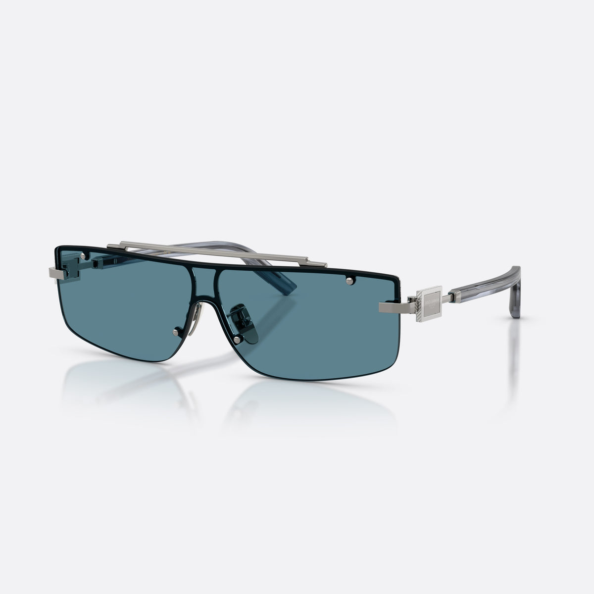 Dolce & Gabbana DG2335 04/80 sunglasses, grey rectangle frame for men, double top bar bridge, visible rivets on lens