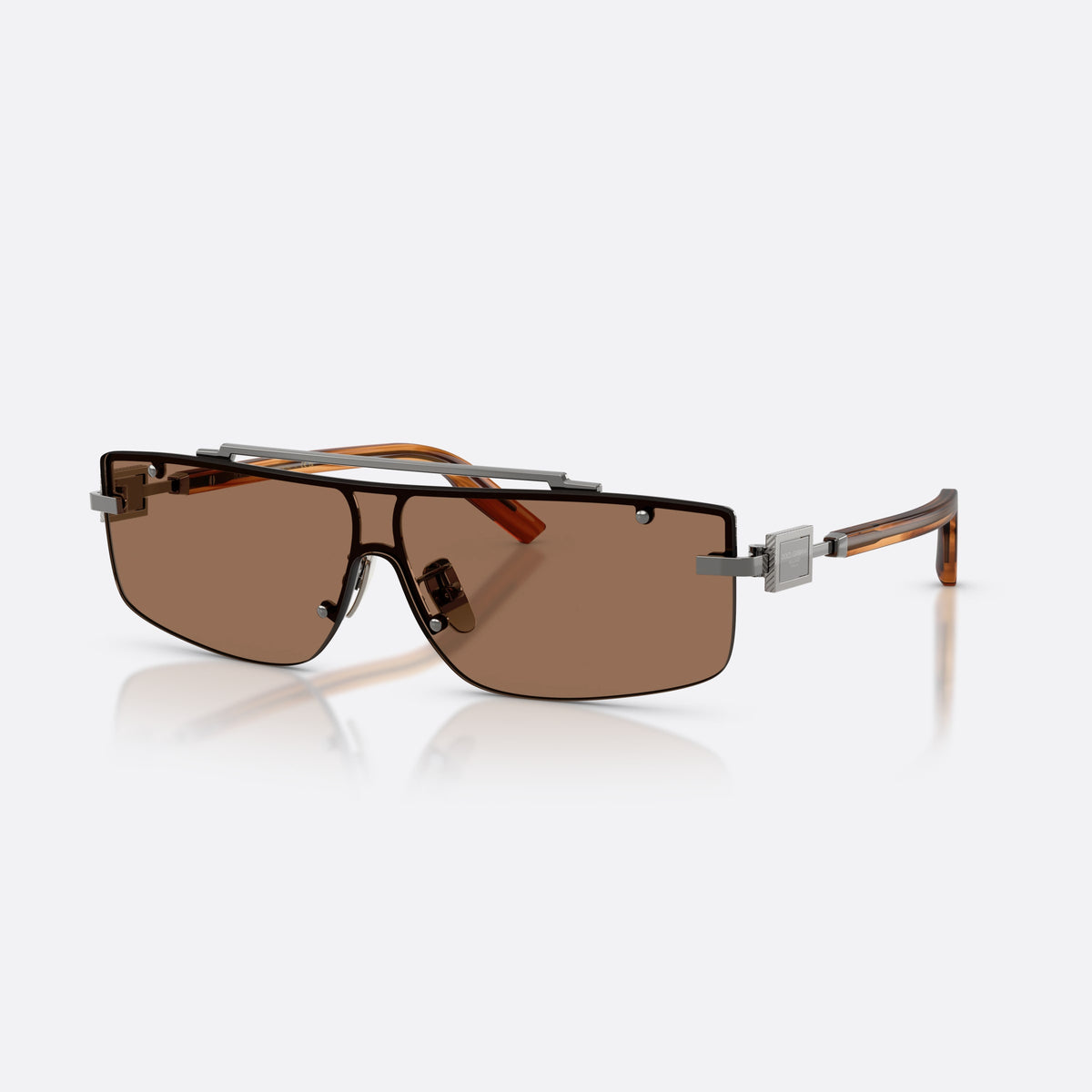 Ochelari de soare Dolce & Gabbana DG2335 133573, rectangulari maro, pentru bărbați, punte dublă din metal, literele brandului pe brațe