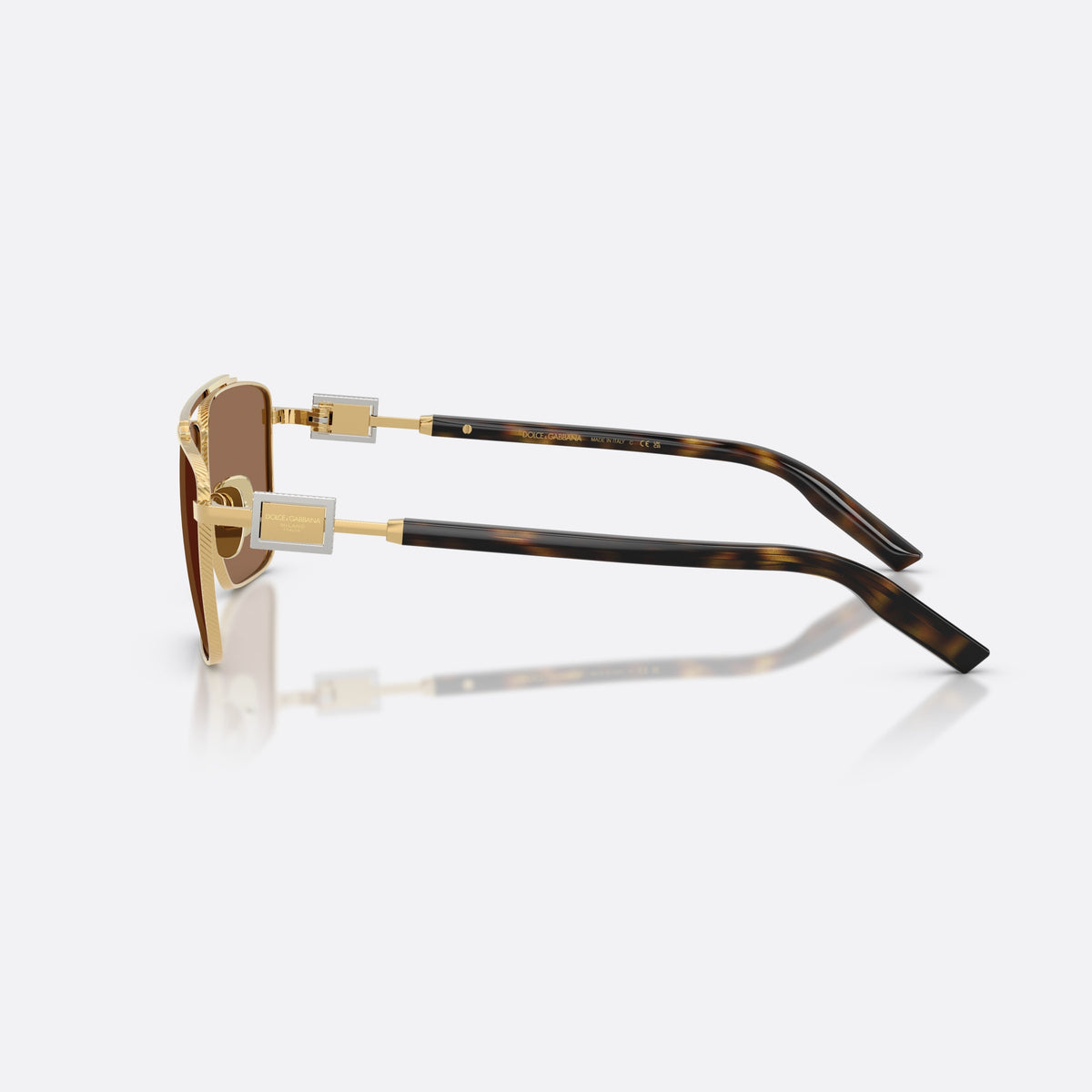 Dolce & Gabbana DG2336 02/73 sunglasses, gold square frame for men, double bridge with top bar, full-rim metal frame, side view