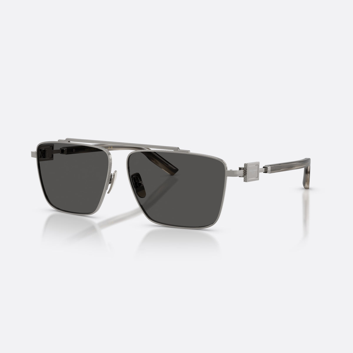 Dolce & Gabbana DG2336 04/87 sunglasses, grey square frame for men, double bridge with top bar, flat temples with plaque