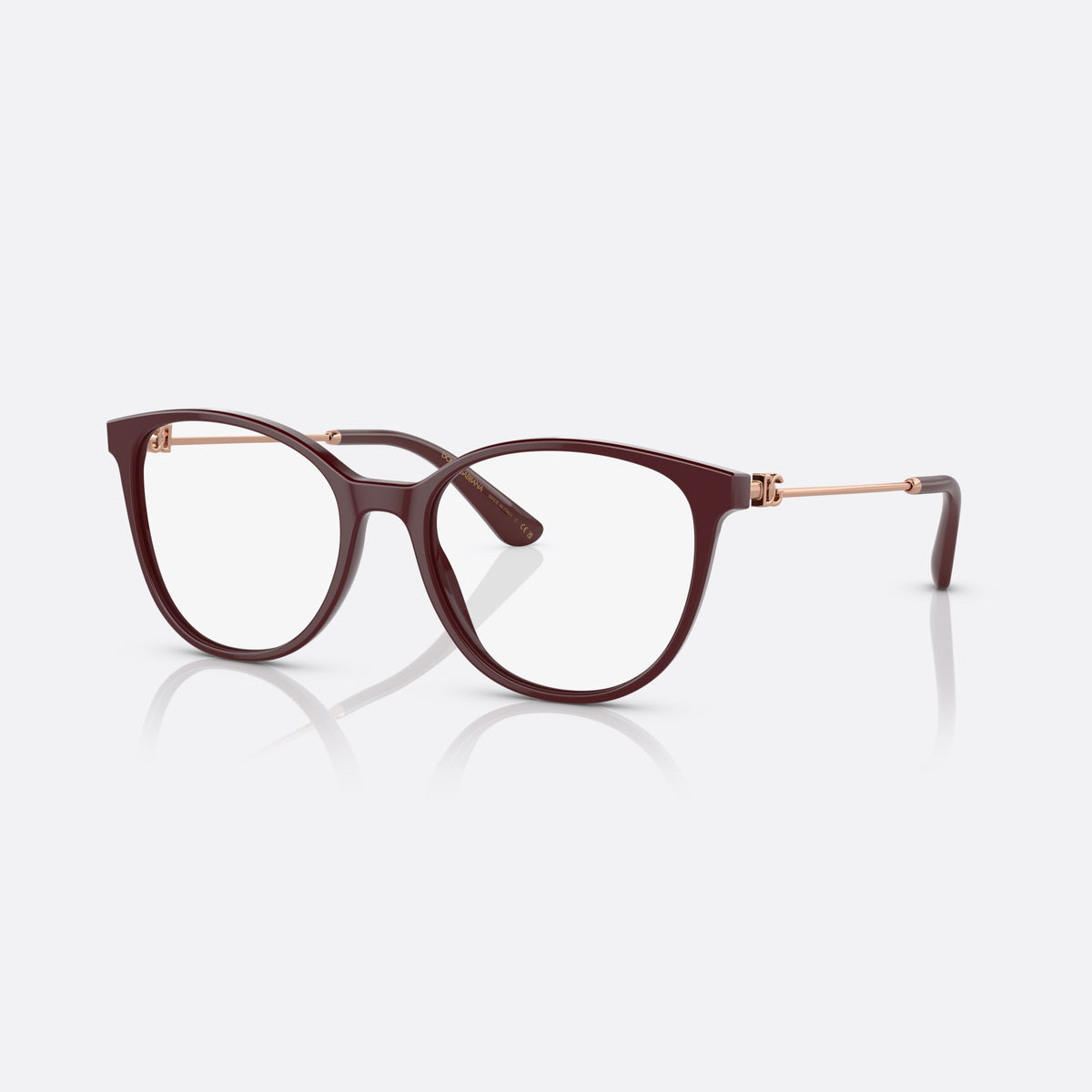 Dolce & Gabbana DG3363 3091 eyeglasses, red butterfly frame for women, plain bridge, brand logo on hinge plaque