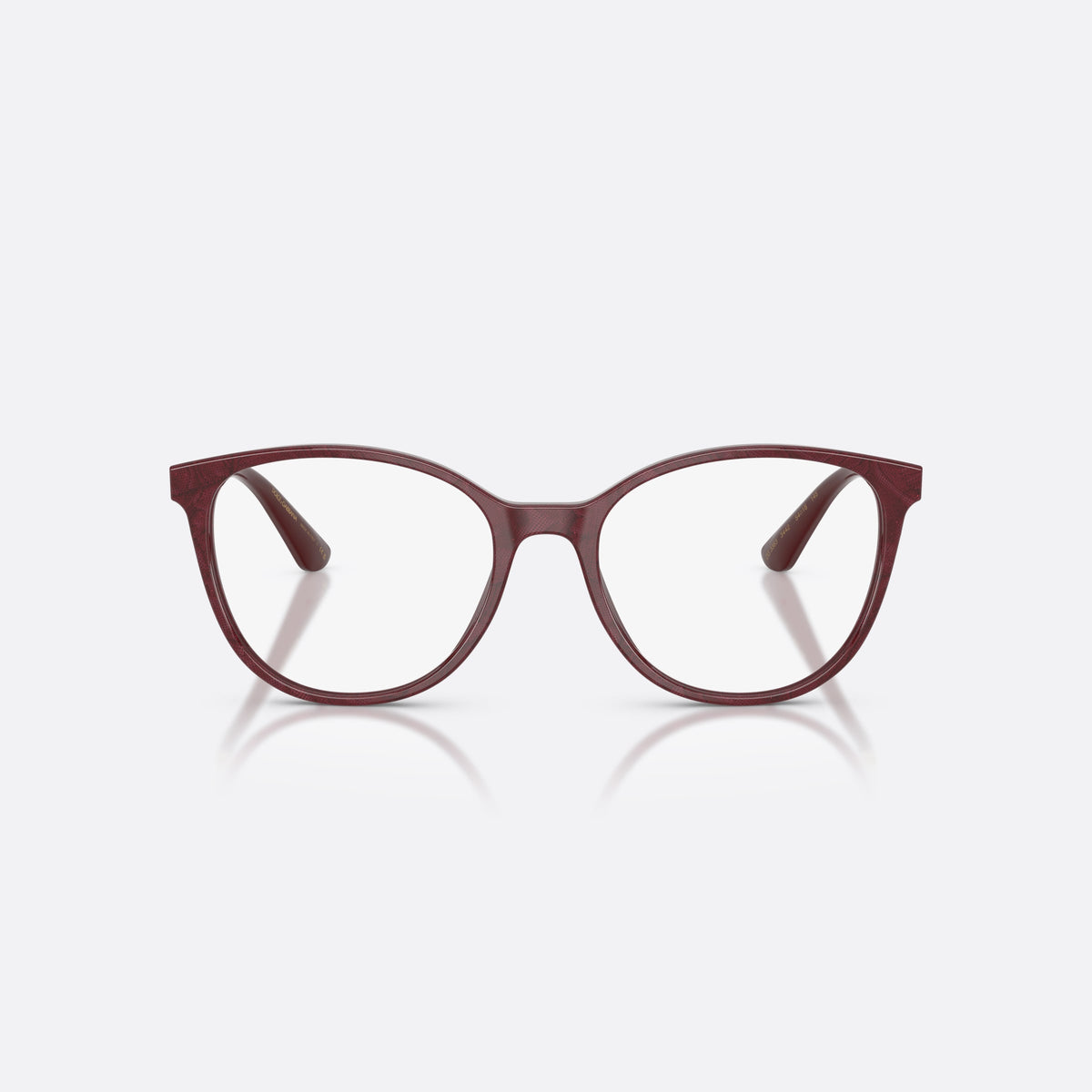 Dolce & Gabbana DG3363 3442 eyeglasses, violet butterfly frame for women, plain bridge, brand logo plaque on hinges, full-rim frame, front view