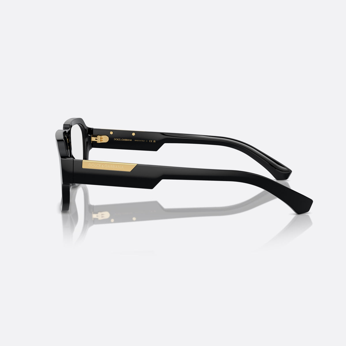 Dolce & Gabbana DG3389 501 eyeglasses, black pilot frame for men, brand lettering on the temples, gold-tone plaque on temple