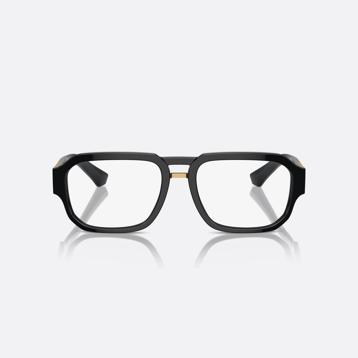 Dolce & Gabbana DG3389 501 eyeglasses, black pilot frame for men, brand lettering on the temples, gold-tone plaque on temple
