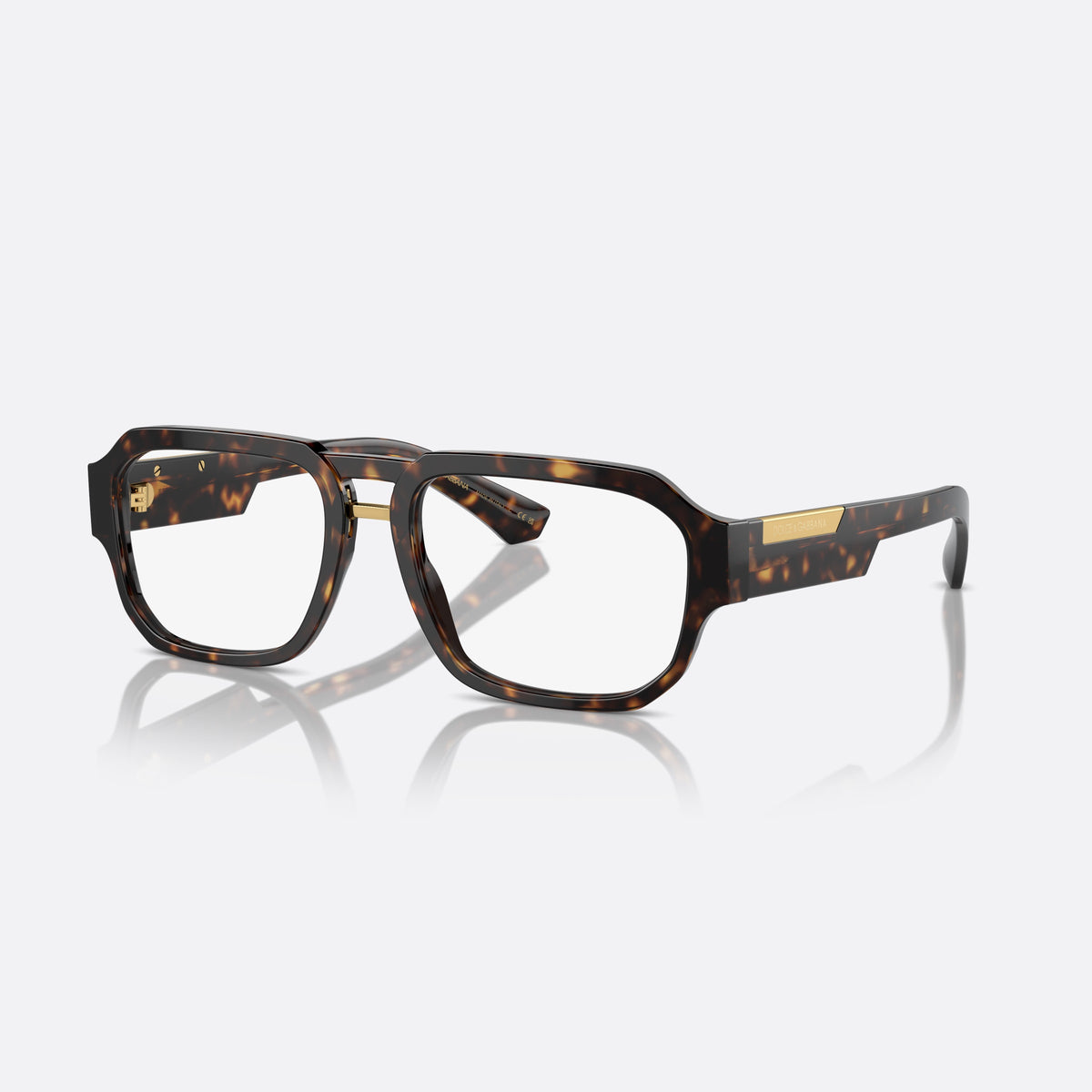 Dolce & Gabbana DG3389 502 eyeglasses, havana pilot frame for men, brand logo on temples, wide temples with plaque