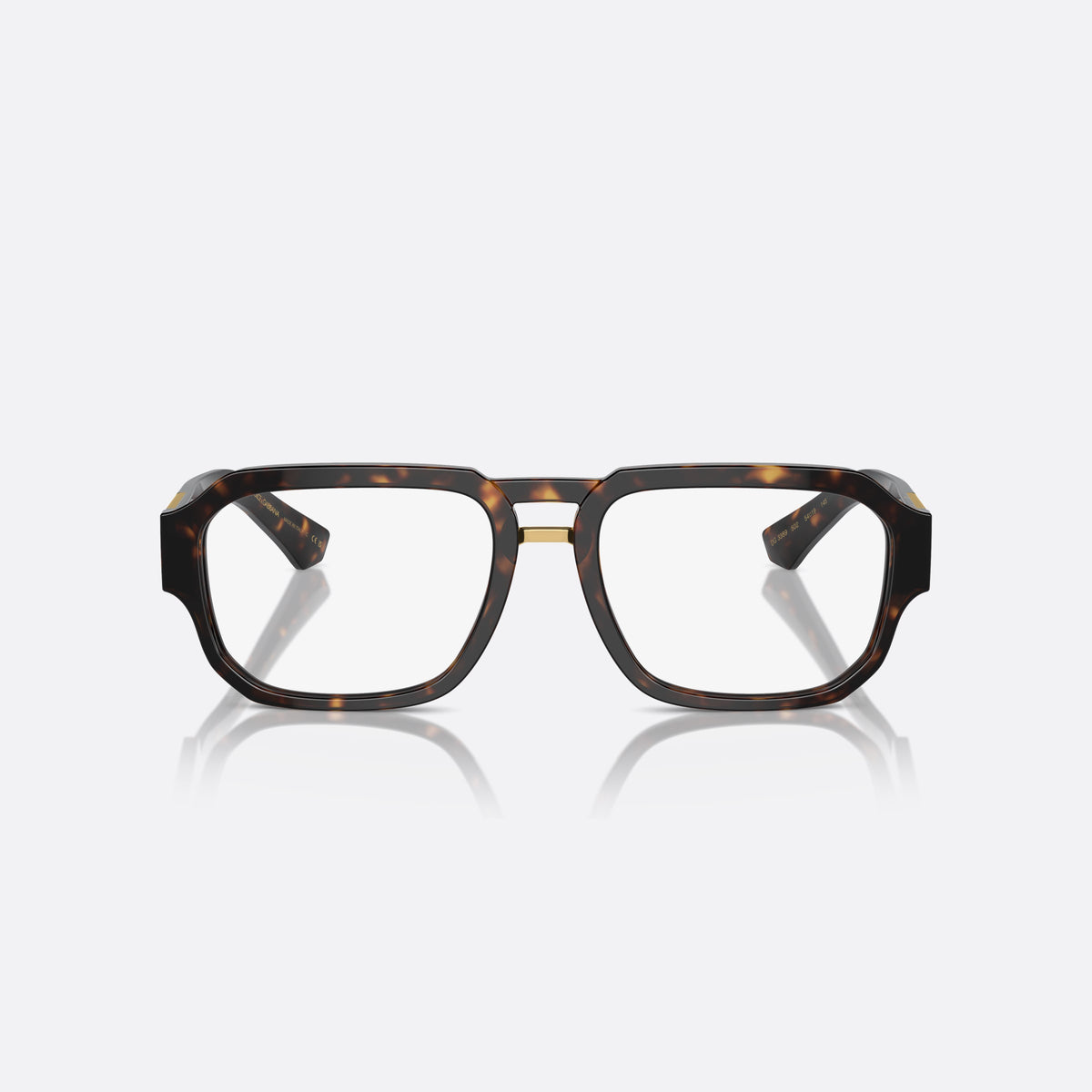 Dolce & Gabbana DG3389 502 eyeglasses, havana pilot frame for men, brand logo on temples, wide temples with plaque