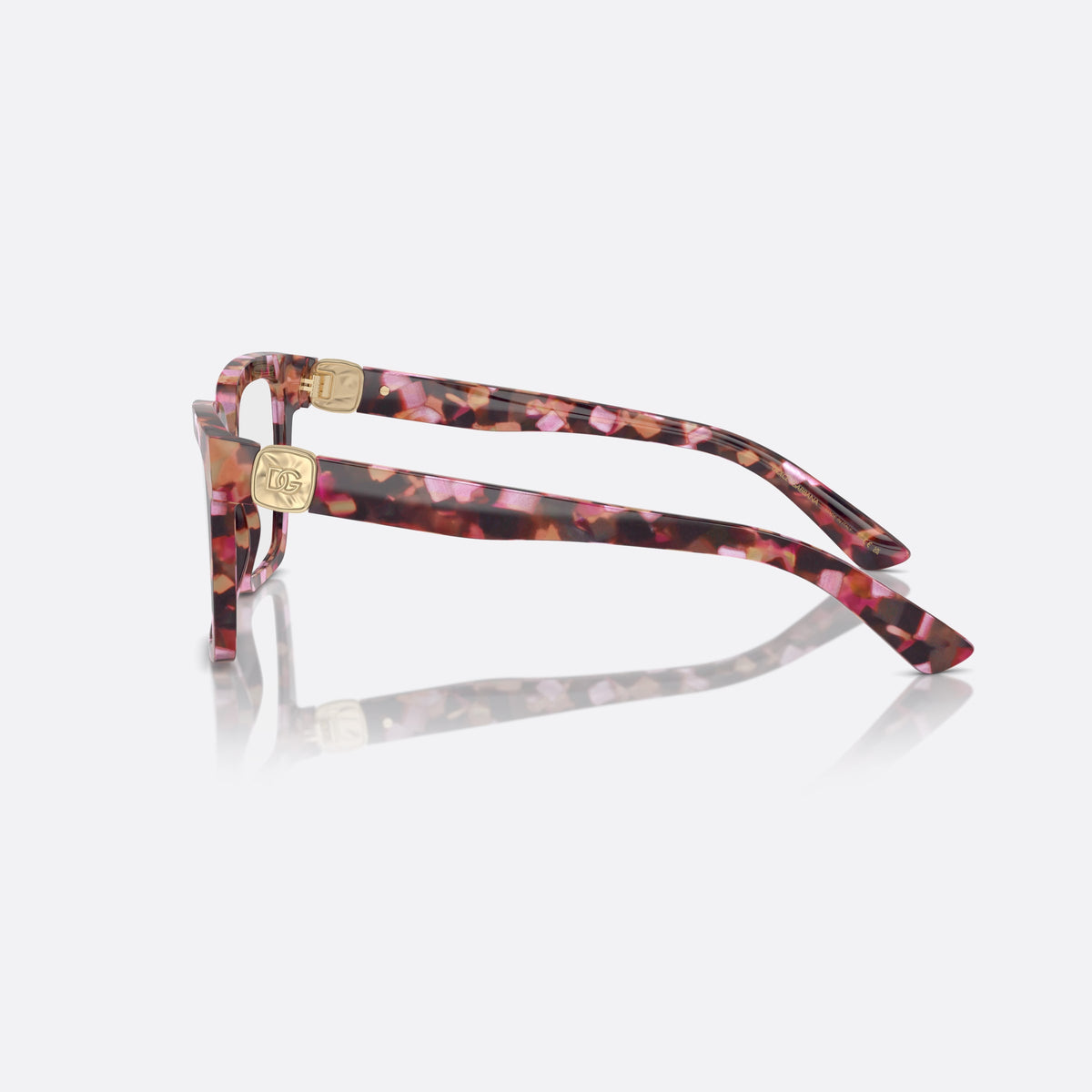 Rame ochelari de vedere Dolce & Gabbana DG3395 3440, patrati roz, pentru femei, punte simplă din acetat, plăcuță aurie cu logo pe braț, vedere laterală
