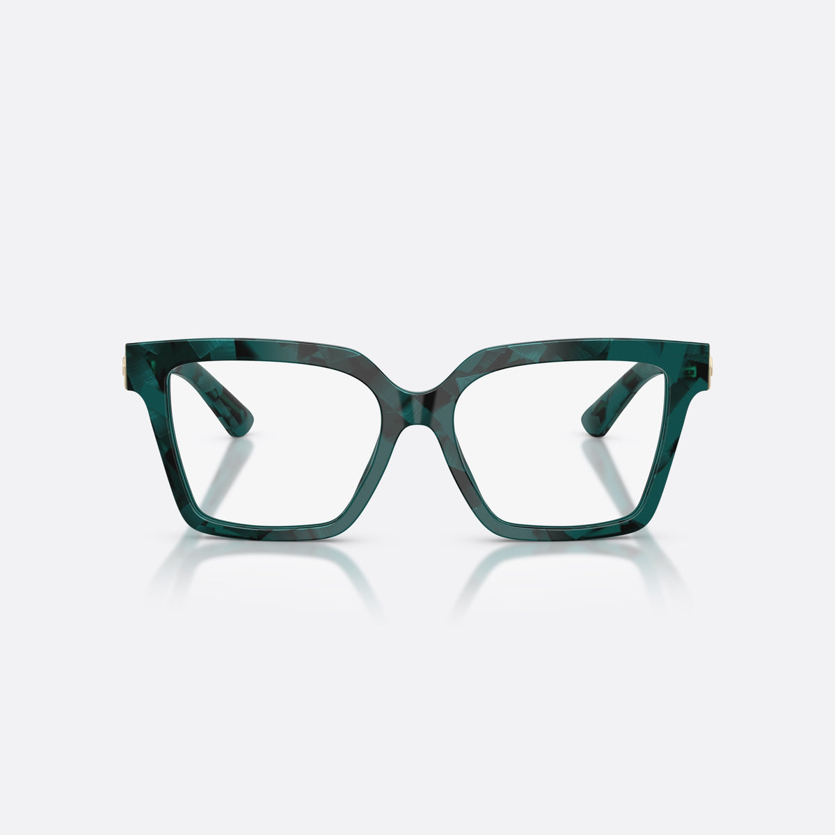 Dolce & Gabbana DG3395 3460 eyeglasses, green square frame for women, plain bridge joining rims, brand logo on plaque, front view