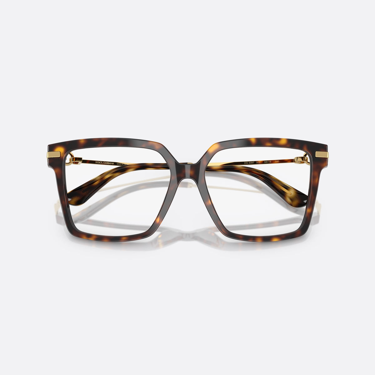 Rame ochelari de vedere Dolce & Gabbana DG3397 502, patrati havana, pentru femei, punte dublă simplă, plăcuță cu logoul brandului pe balama