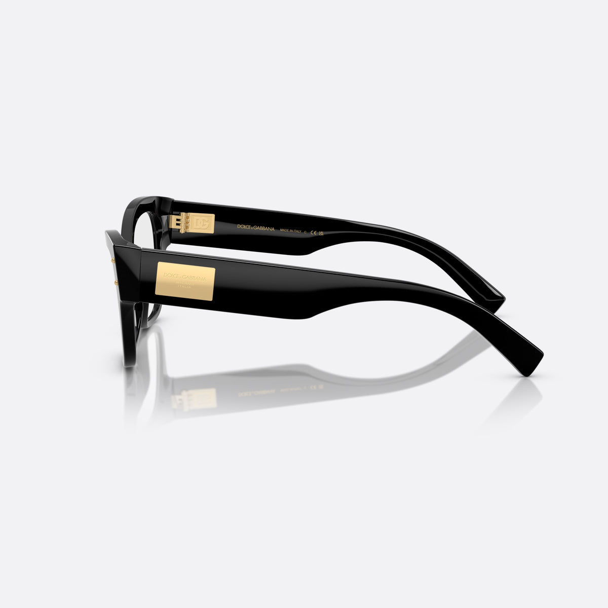 Dolce & Gabbana DG3404 501 eyeglasses, black butterfly frame for women, plain bridge, brand logo plaque on temple