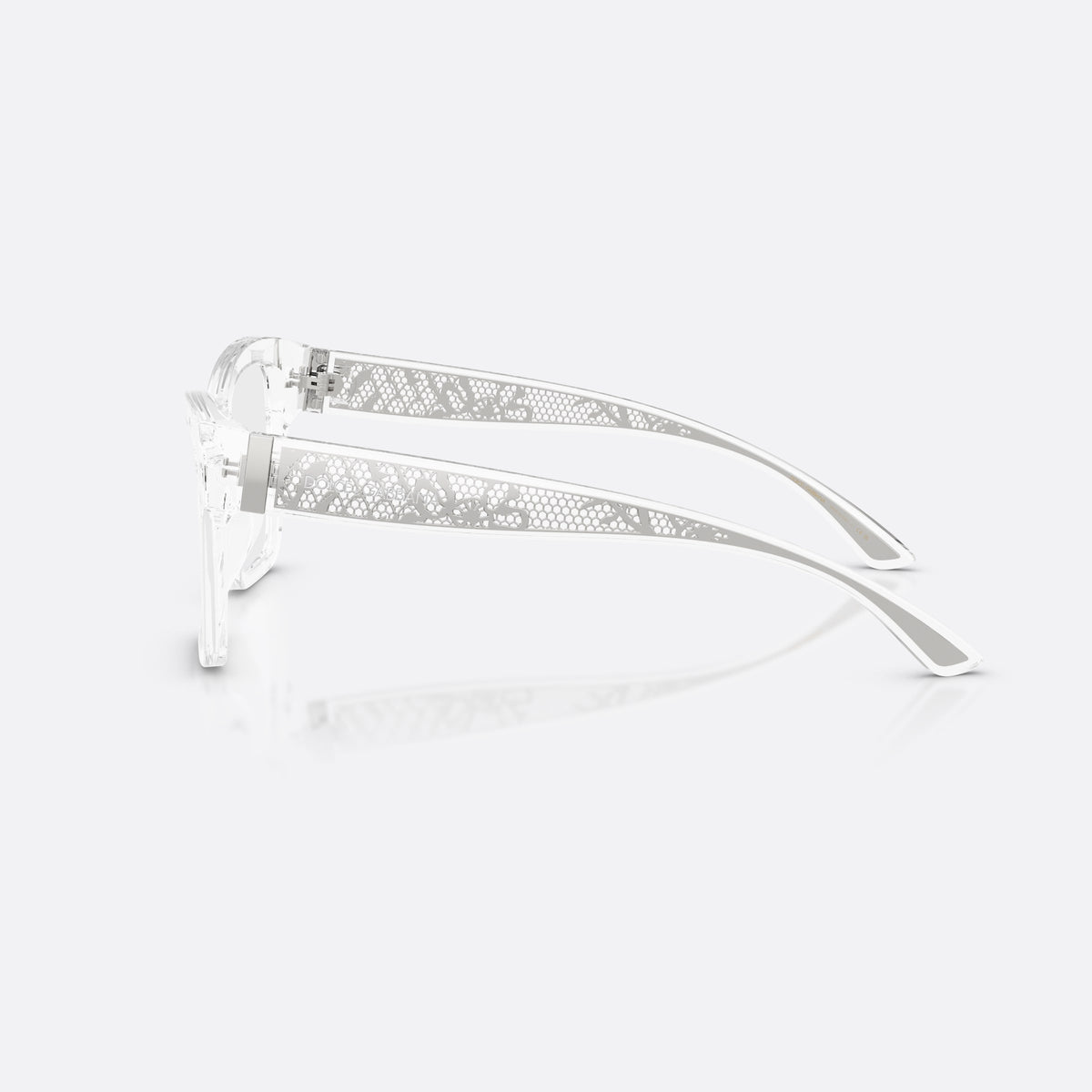Dolce & Gabbana DG3411 3133 eyeglasses, clear square frame for women, plain integrated bridge, full-rim frame, clear lenses, side view