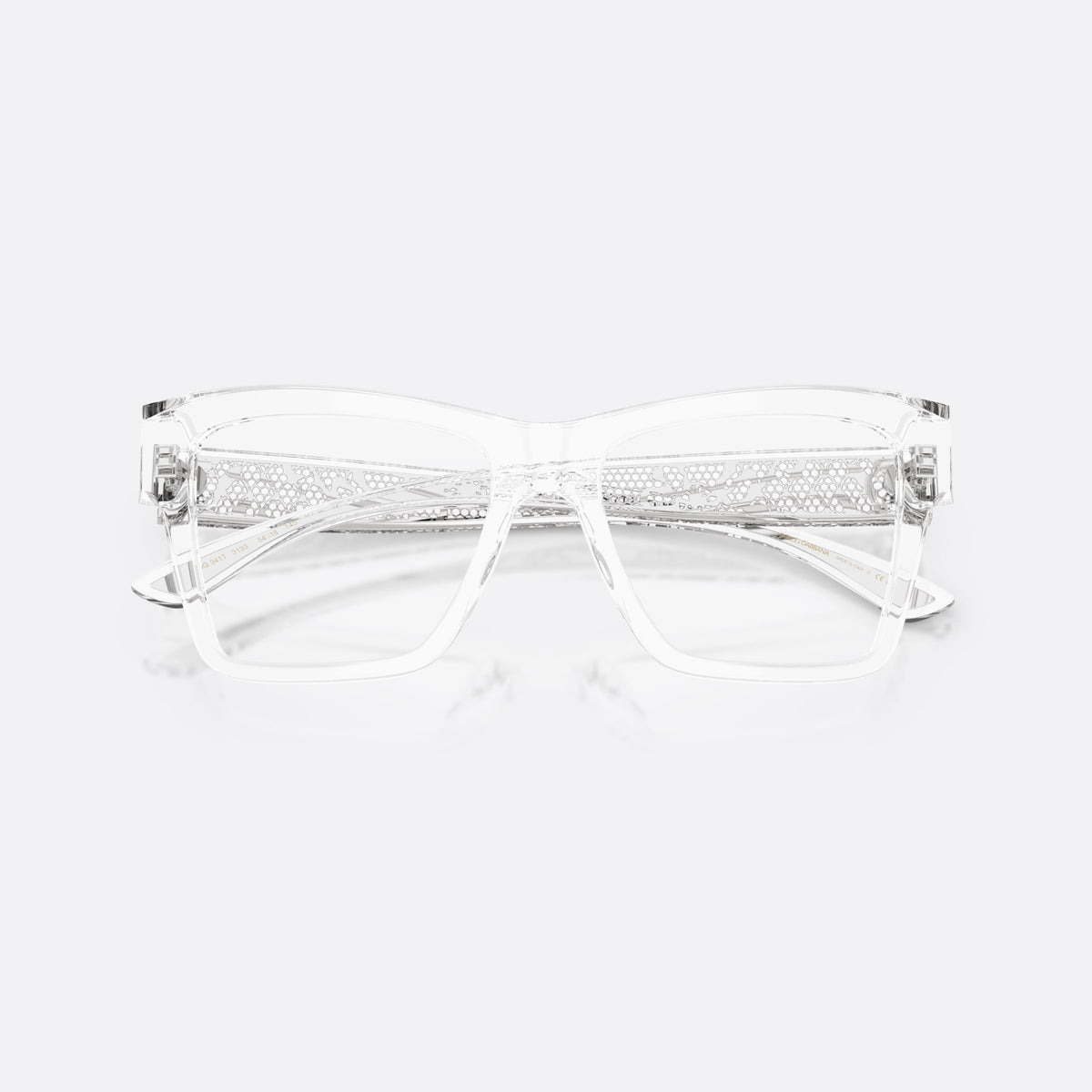 Dolce & Gabbana DG3411 3133 eyeglasses, clear square frame for women, plain integrated bridge, full-rim frame, clear lenses, folded
