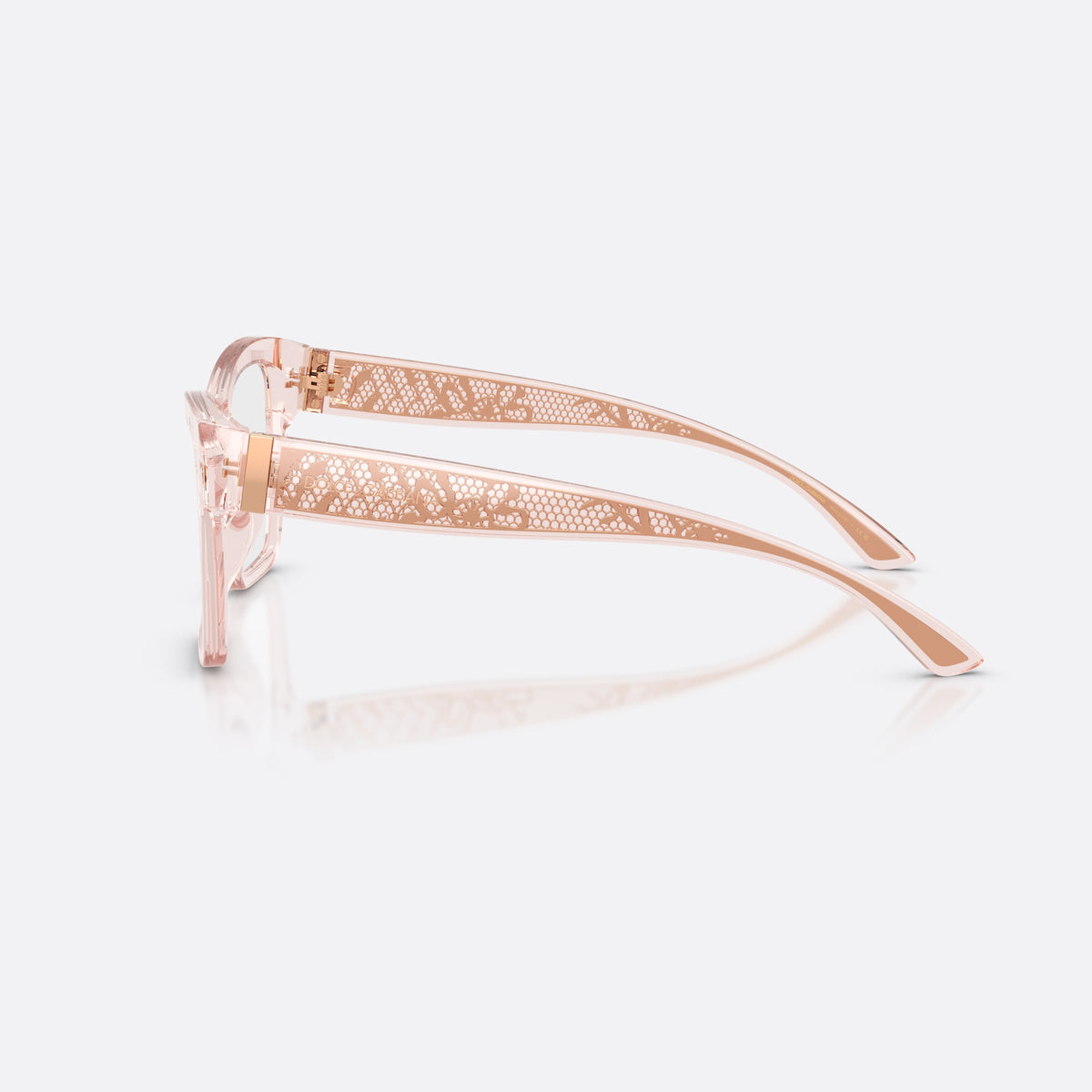 Dolce & Gabbana DG3411 3148 eyeglasses, pink square frame for women, plain bridge with wide top, full-rim thick frame, side view
