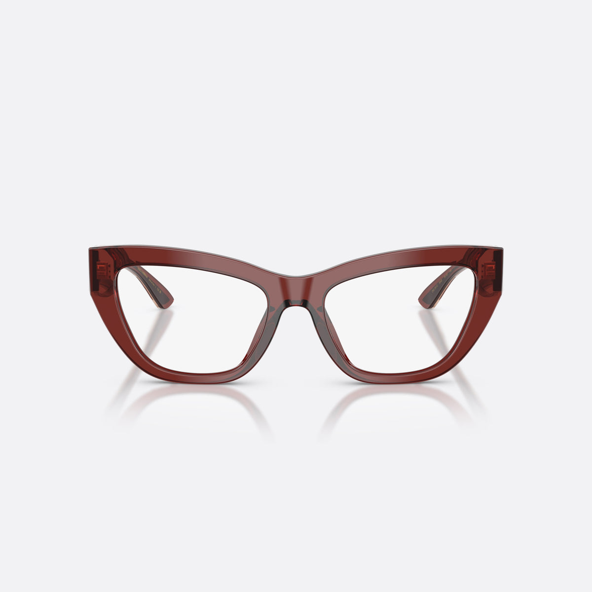 Dolce & Gabbana DG3412 3045 eyeglasses, red cat eye frame for women, plain bridge, wide temples with decorative pattern, front view