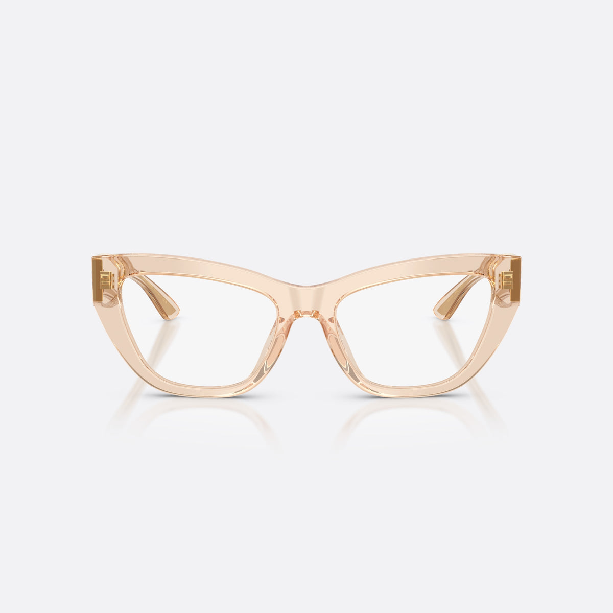 Dolce & Gabbana DG3412 3432 eyeglasses, brown cat eye frame for women, plain integrated bridge, brand logo plaque on temples, front view