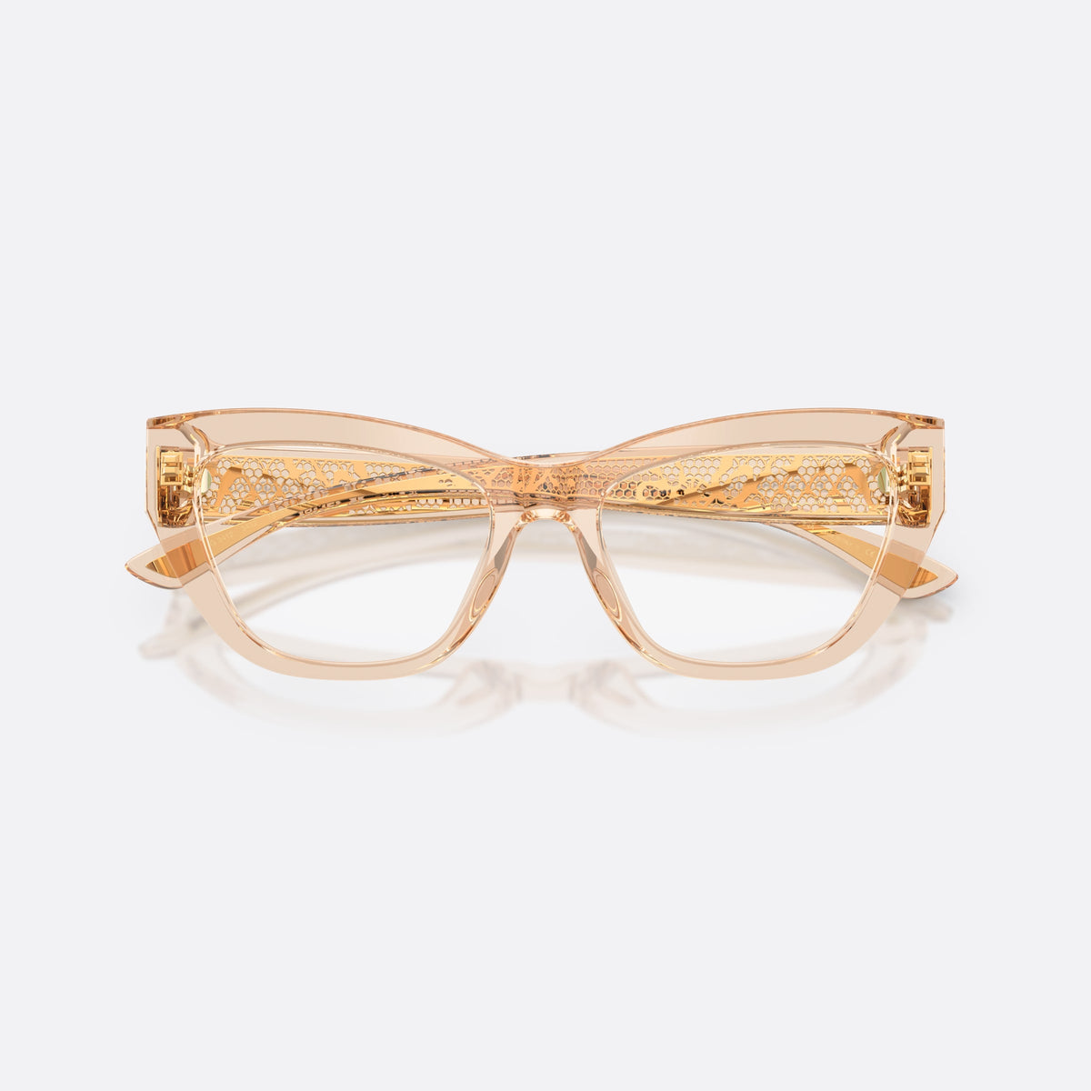Dolce & Gabbana DG3412 3432 eyeglasses, brown cat eye frame for women, plain integrated bridge, brand logo plaque on temples, folded