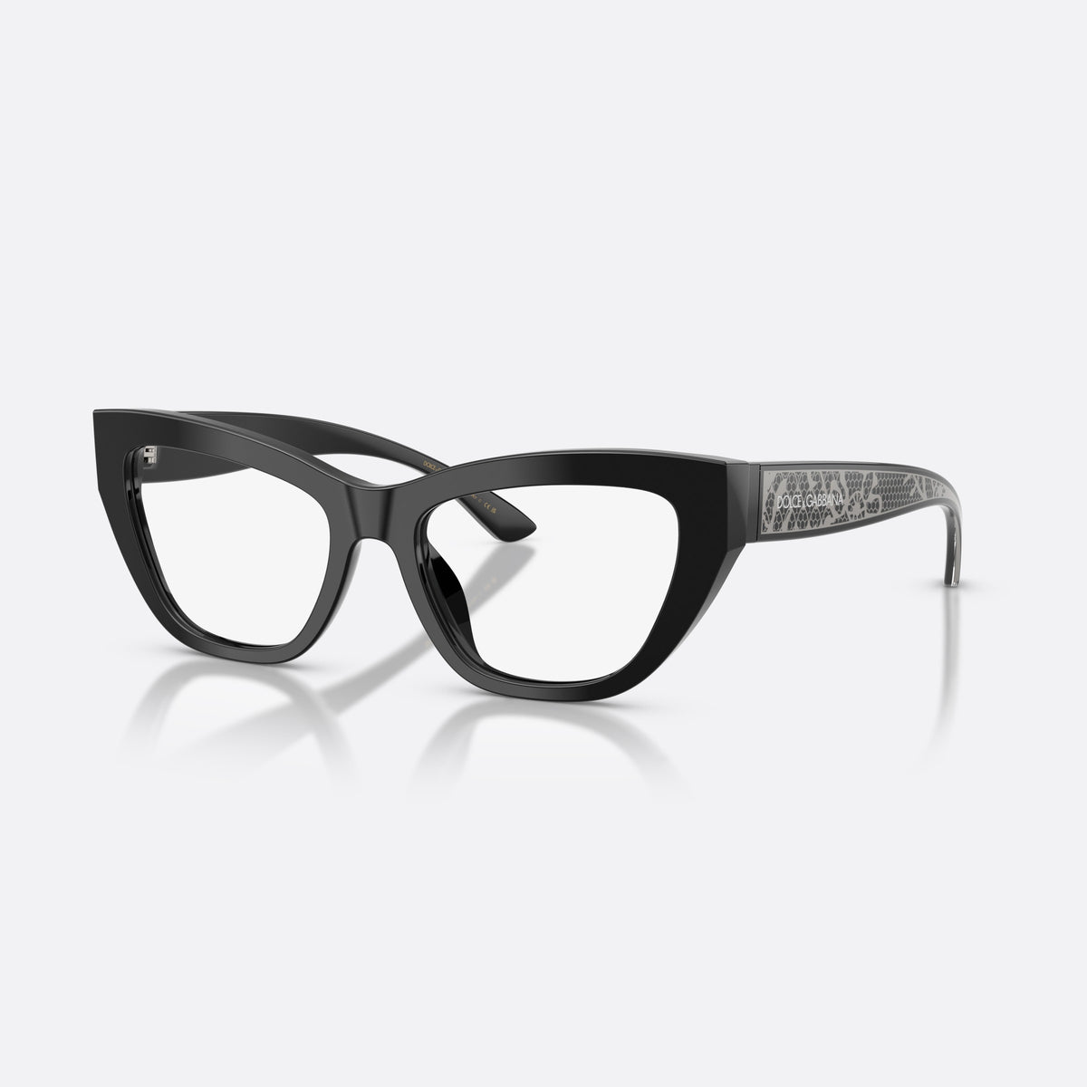 Dolce & Gabbana DG3412 501 eyeglasses, black cat eye frame for women, plain bridge, brand lettering on temples, full-rim frame