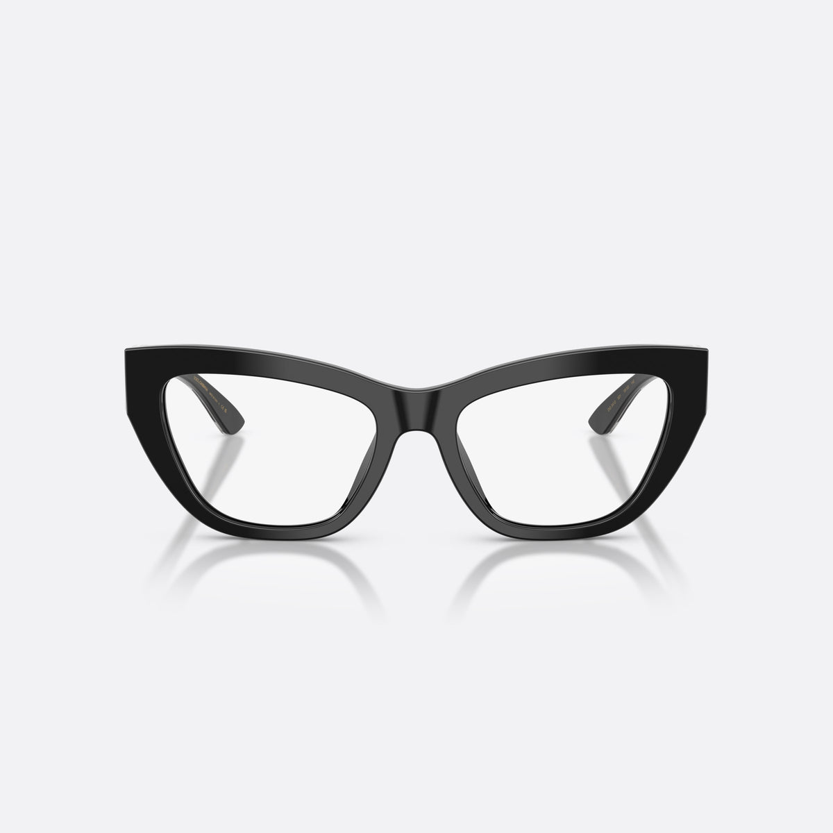 Dolce & Gabbana DG3412 501 eyeglasses, black cat eye frame for women, plain bridge, brand lettering on temples, full-rim frame, front view