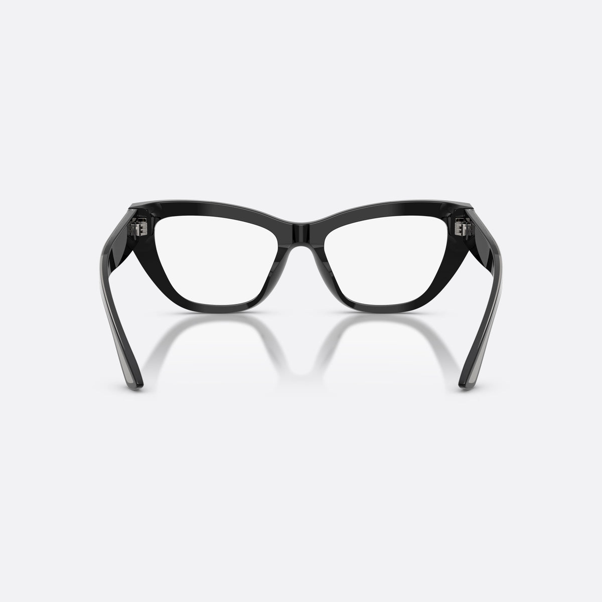 Dolce & Gabbana DG3412 501 eyeglasses, black cat eye frame for women, plain bridge, brand lettering on temples, full-rim frame, back view